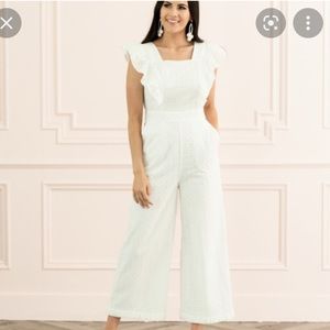 Rachel Parcell Ruffle Sleeve Lace Jumpsuit M White